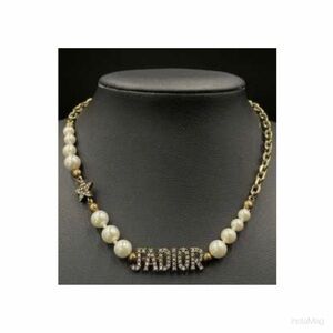 Authentic Christian Dior Metal Pearl Crystal J'Adior Choker Necklace Antique